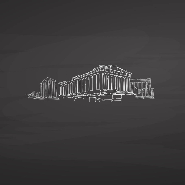 Atina Yunanistan tahtaya imzalar. Dijital tebeşir çizilmiş vektör kroki yazı tahtası üzerinde. Avrupa başkentlerinde yerler. - Vektör, Görsel