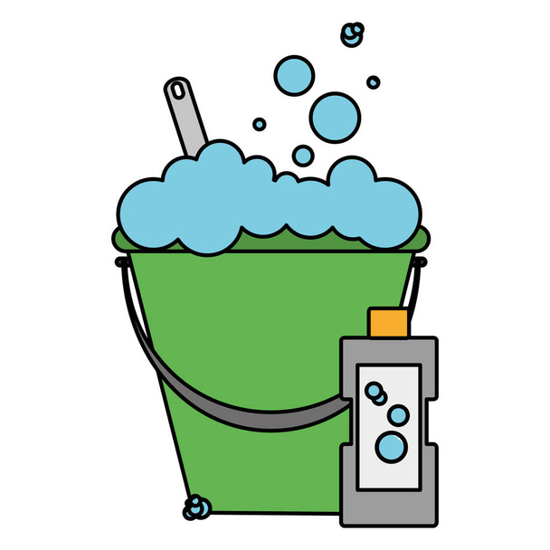 color laundry bursh inside pail and detergent bottle vector illustration - Vektör, Görsel