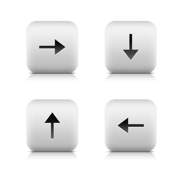 Flèche symbole web 2.0 bouton en pierre blanche avec réflexion et ombre sur blanc
 - Vecteur, image