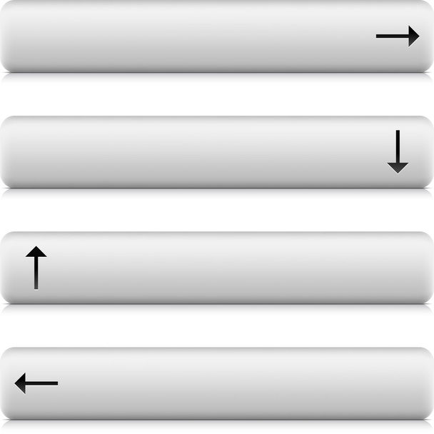 Web 2.0 knop navigatiepaneel met pijl teken. witte stenen afgeronde rechthoek vormen met schaduw en reflectie op wit - Vector, afbeelding