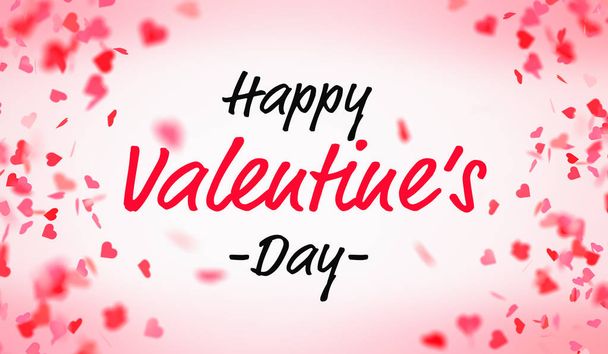 Valentine day card with falling pink and red hearts - Foto, imagen