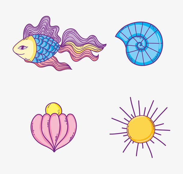 set animaux marins tropicaux et illustration vectorielle du soleil
 - Vecteur, image