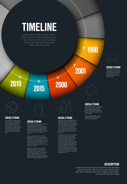 Vector Infographic timeline template made from colorful wheel - dark version - Vector, Image