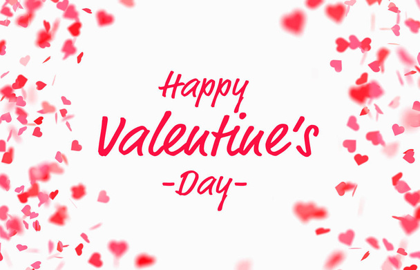 Valentine day card with falling pink and red hearts - Foto, imagen