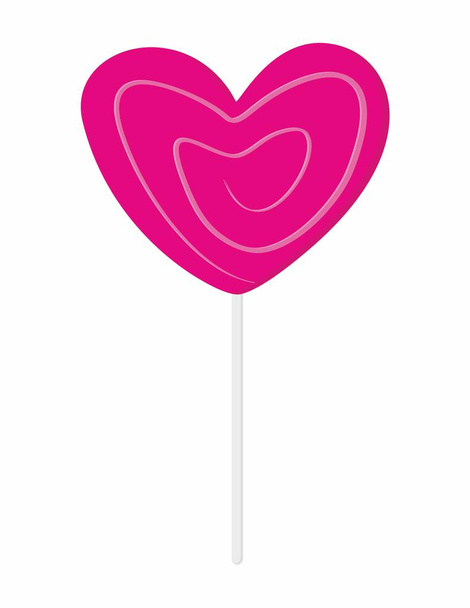Rózsaszín nyalóka karamell cukorkát az alakja a szív - Vektor, kép