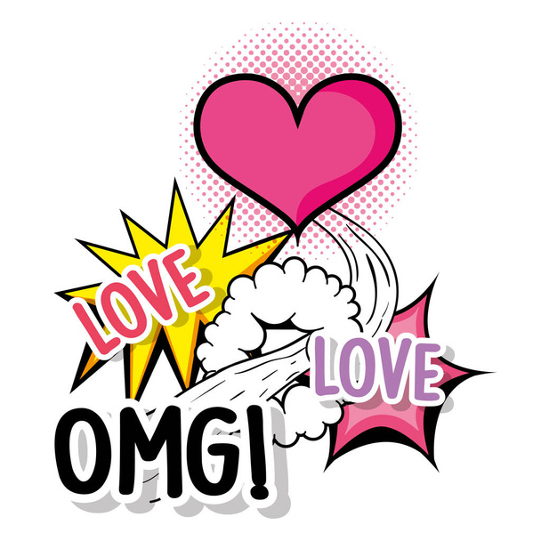 heart love with omg patch message vector illustration - Vector, Image
