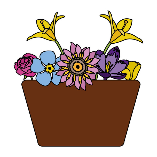 kleur van de prachtige natuurlijke bloemen met bloemblaadjes binnen mand vectorillustratie - Vector, afbeelding