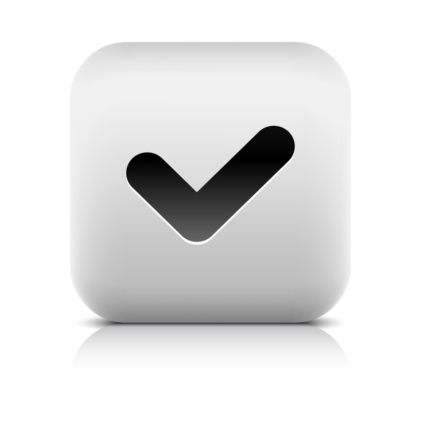 石のウェブ 2.0 のボタンのチェック マーク記号。黒い影と白い背景の上の灰色の反射白の丸みを帯びた正方形の形のアイコン。このベクトル図作成および 8 eps 形式で保存 - ベクター画像