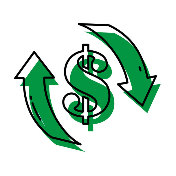 symbol dolara pieniędzy kolor przeniesiony z strzałki cykl ilustracja wektorowa - Wektor, obraz