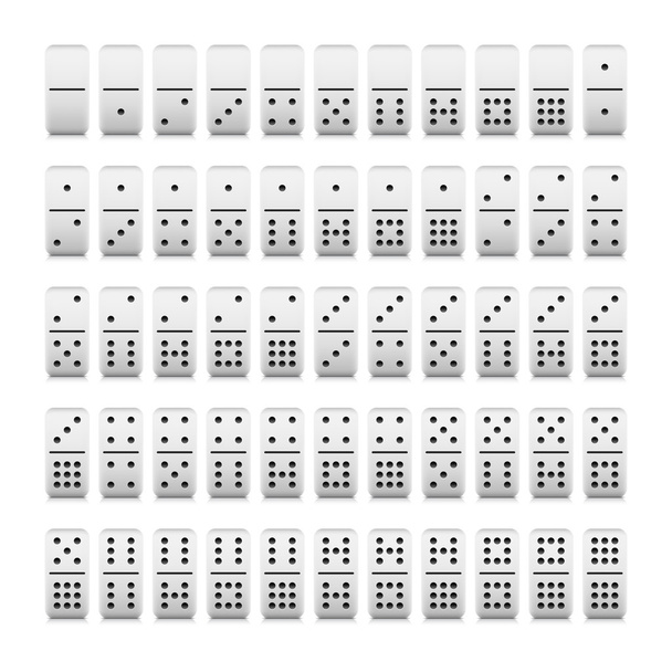 55 domino pieces web 2.0 buttons set. White game blocks with shadows and reflections on white background - Vector, Image