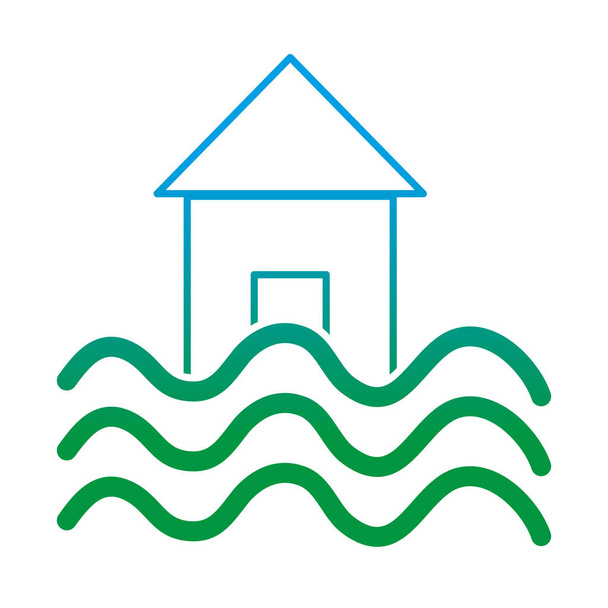 degraded line house with water flood natural demage vector illustration - Vector, Image