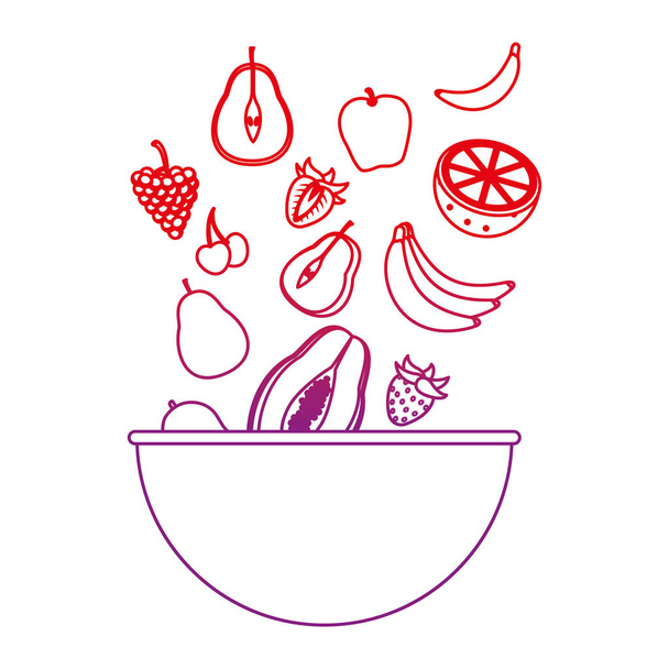 abgebaut Linie köstliche Bio-Früchte fallen in die Schale Vektor Illustration - Vektor, Bild