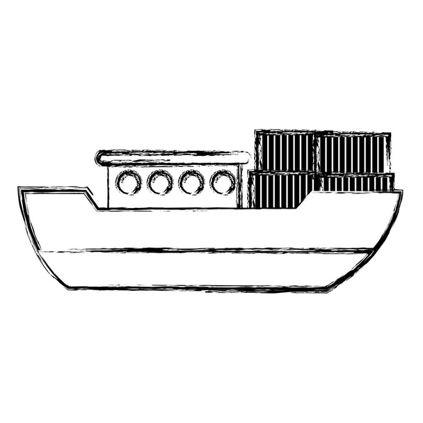 Grunge schip levering vervoer met metalen containers vectorillustratie - Vector, afbeelding
