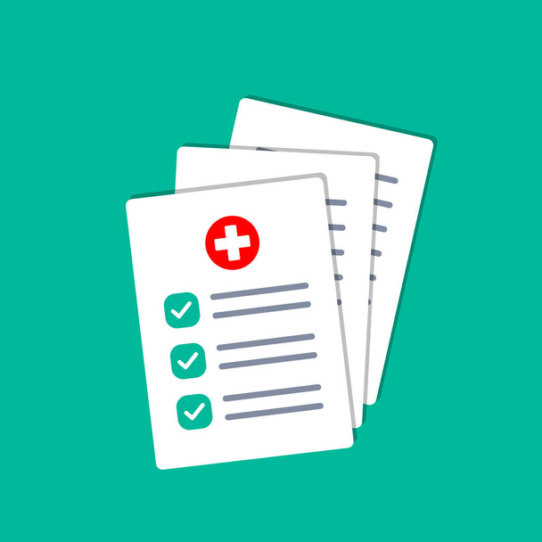Doctor paperwork. Medical test results. Insurance forms illustration in flat style. - Vector, Image