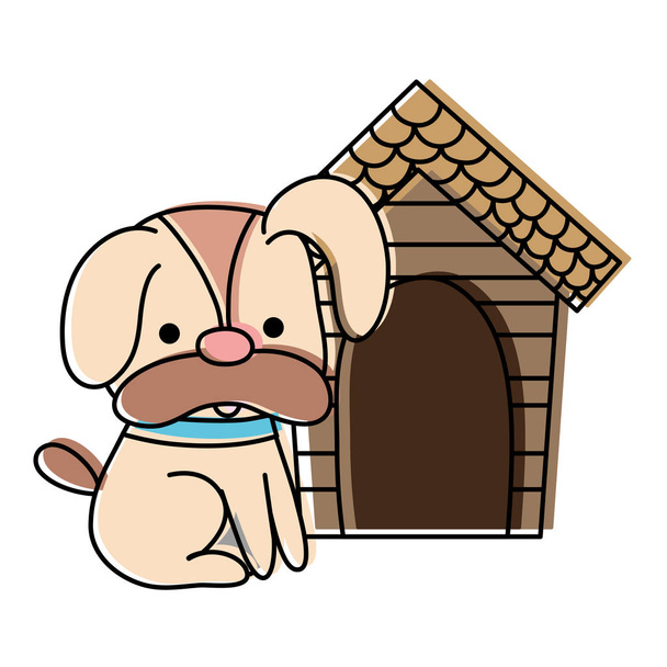 moved color dog pet animal with wood house vector illustration - Vector, Image