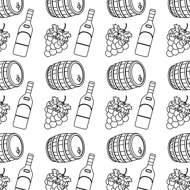 ligne baril de bois avec bouteille de vin et de raisin illustration vectorielle de fond
 - Vecteur, image