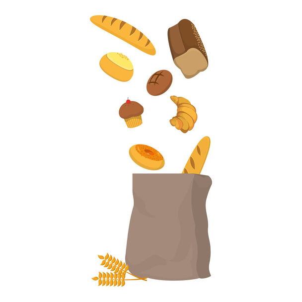 finom kenyér ökológiai élelmiszer-zsák vektoros illusztráció - Vektor, kép