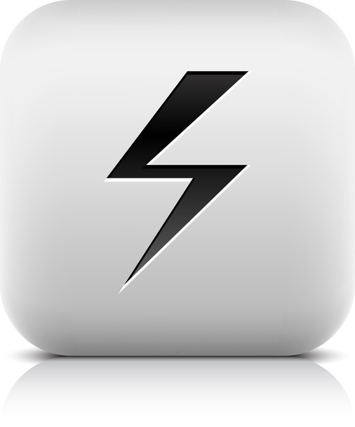 Stone web 2.0 button high voltage symbol sign. White rounded square shape with black shadow and gray reflection on white background. This vector illustration clip-art design element saved in 8 eps - Vector, Image