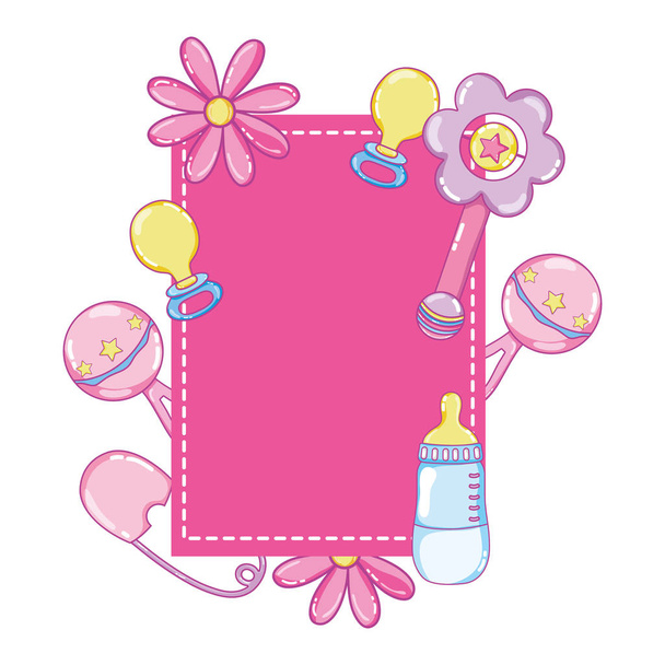 emblem with baby things style products vector illustration - Vektor, obrázek