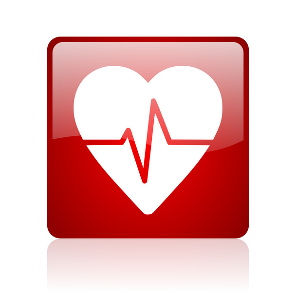 cardiogram red square web glossy icon - Photo, image