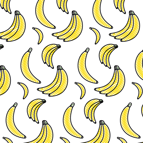 doodle delicious bananas organic fruits background vector illustration - Vector, Image