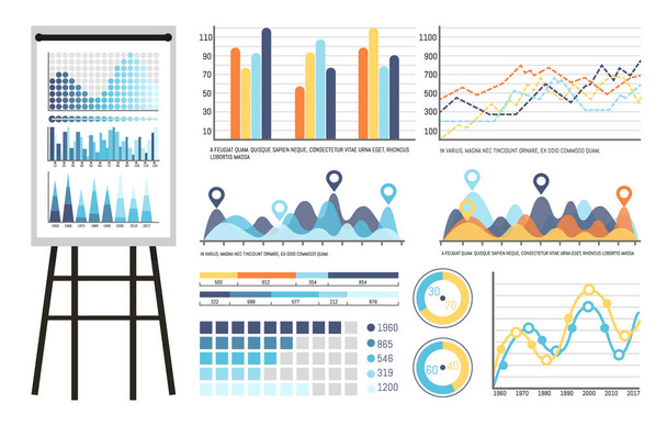 Infographics and Tables on Whiteboard Presentation - Vektör, Görsel