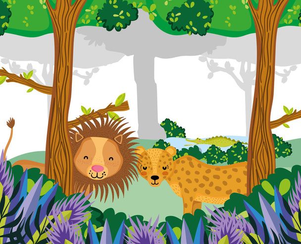 Aranyos vadon élő állatok az erdő vektoros illusztráció grafikai tervezés - Vektor, kép