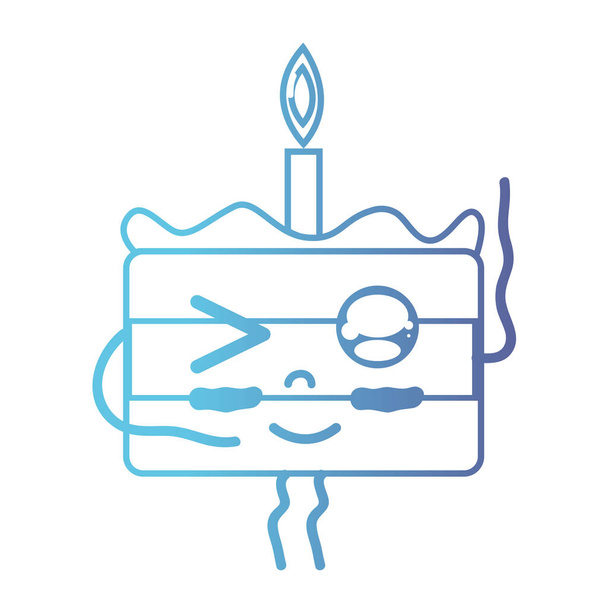 line cute happy sweet cake vector illustration - Vector, Image