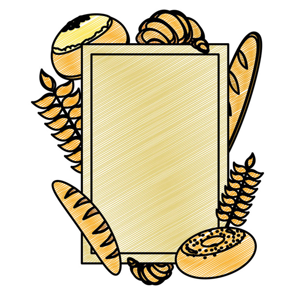 Doodle emblémáját, a finom kenyeret, és wheats növény-vektor-illusztráció - Vektor, kép