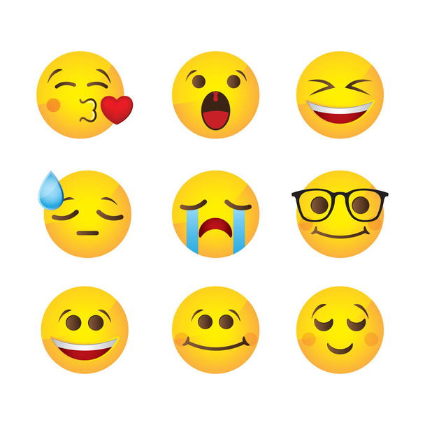 Smiley face icons with emotional funny faces  - Vector, Image