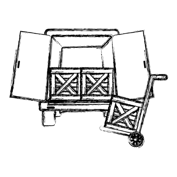 přenos doručení grunge kufr s dřevěnými boxy vektorové ilustrace - Vektor, obrázek