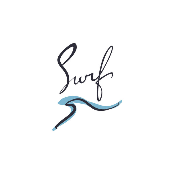 Hipster hand drawn lettering sketch logo of surf with wave symbol - Vector, afbeelding
