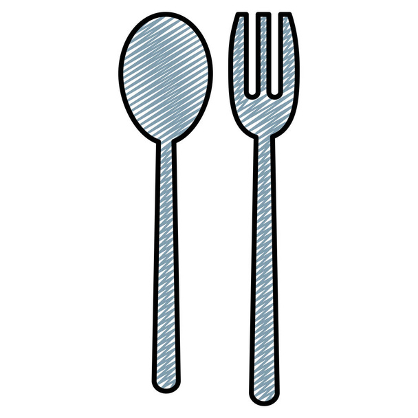 Doodle κουτάλι και ένα δίκρανο μαχαιροπίρουνα κουζίνα σκεύη διανυσματικά εικονογράφηση - Διάνυσμα, εικόνα