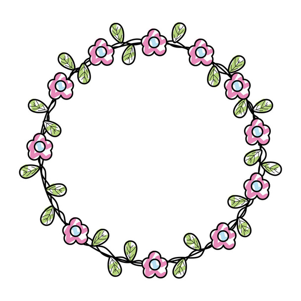 doodle circle flowers and leaves rusic nature vector illustration - Vecteur, image