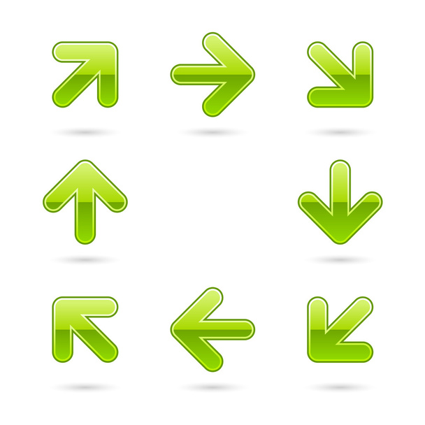 Üveges zöld nyíl ikon web 2.0 gomb - Vektor, kép
