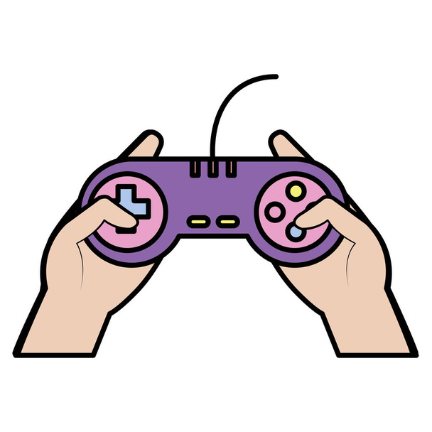 tecnologia de controlador de videogame colorido com botões nas mãos ilustração vetorial
 - Vetor, Imagem