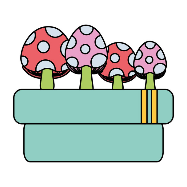 color natural fungus plants in the wall scene vector illustration - Vector, Image