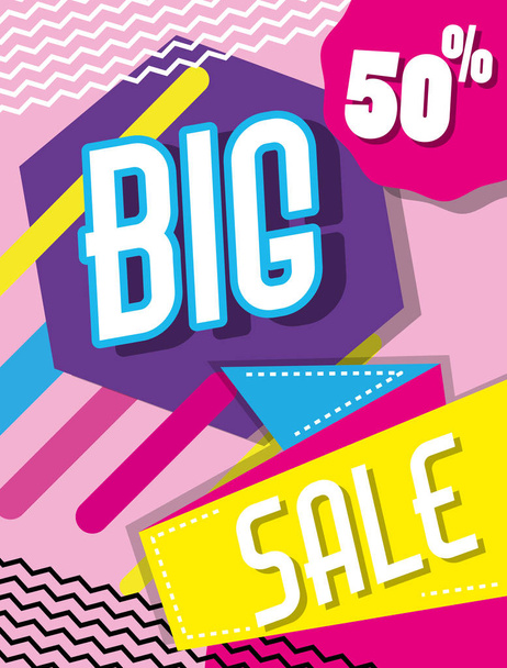 Nagy eladó olcsó színes bevásárló poszter vektoros illusztráció grafikai tervezés - Vektor, kép