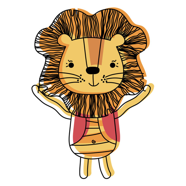 moved color cute happy lion wild animal vector illustration - Vettoriali, immagini