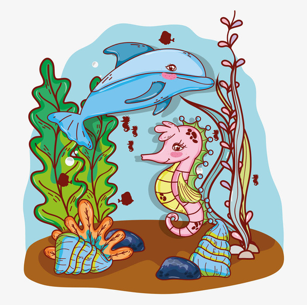 underwater sea animals ecosystem vector illustration graphic design - Vector, Image
