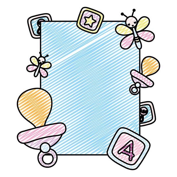 Doodle Emblem Einladung zur Babydusche Party Vektor Illustration - Vektor, Bild