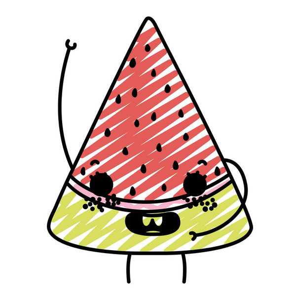 ilustracja wektorowa Doodle kawaii szczęśliwy arbuz owoców z ramionami - Wektor, obraz