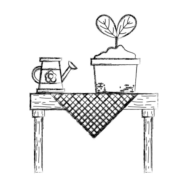 grunge molhando cand e planta na mesa de jantar ilustração vetor
 - Vetor, Imagem