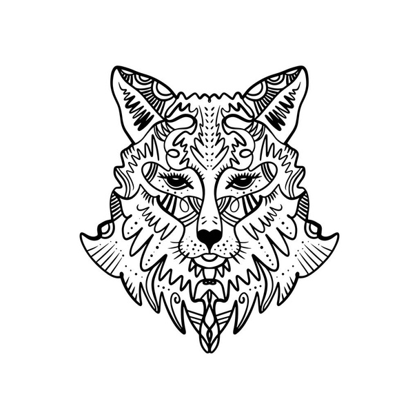 Magnifique totem loup ou renard, illustration boho hippie pour croquis de tatouages. Style nordique, autocollant. Art anti-stress. Bon pour la conception de t-shirts, sacs, étuis de téléphone
 - Vecteur, image