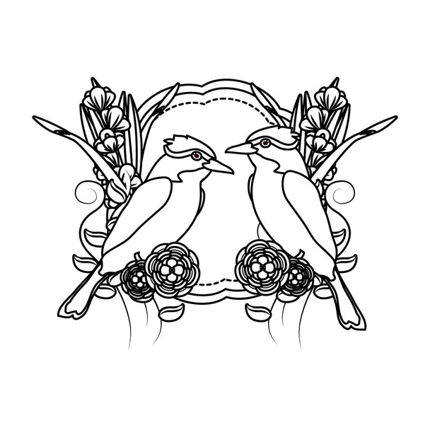 γραμμή ζευγάρι πτηνών των ζώων με λουλούδια διακόσμηση εικονογράφηση διάνυσμα - Διάνυσμα, εικόνα