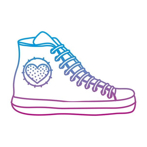 degraded line fashion sneaker shoes with heart design vector illustration - Vector, Image