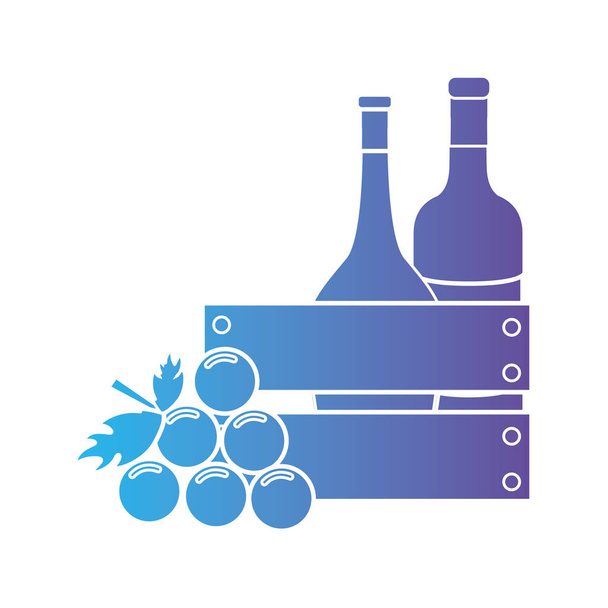 γραμμή μπουκάλια κρασιού μέσα σε ξύλινο κουτί και γκρέιπ-φρουτ εικονογράφηση διάνυσμα - Διάνυσμα, εικόνα