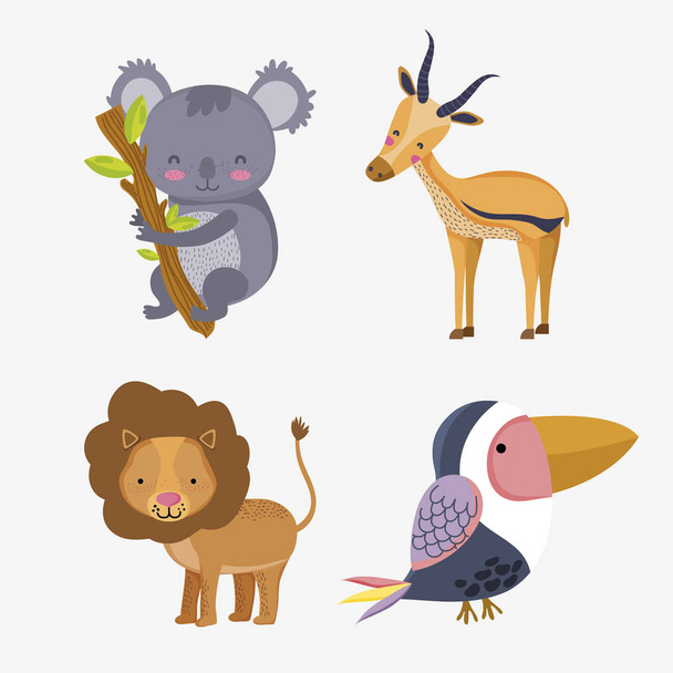 Set of wild animals cute cartoons vector illustration graphic design - Vector, Image