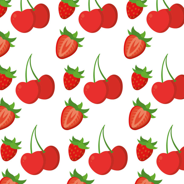 köstliche Erdbeeren und Kirschen Früchte Hintergrund Vektor Illustration - Vektor, Bild