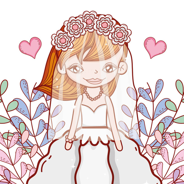 girl marriage with wedding dress and heart vector illustration - Vetor, Imagem